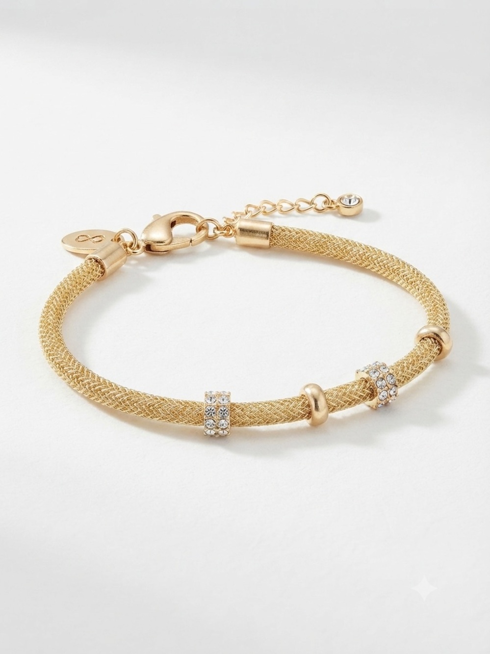 Gold-Tone Crystal Mesh Slider Charm Bracelet
